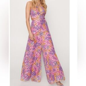 Metallic Floral Strappy Back Jumpsuit